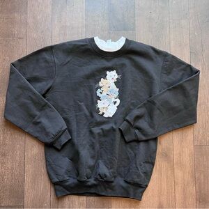 Decorated Originals Women’s Black Appliqué Cats Sweatshirt Size S Granny Core